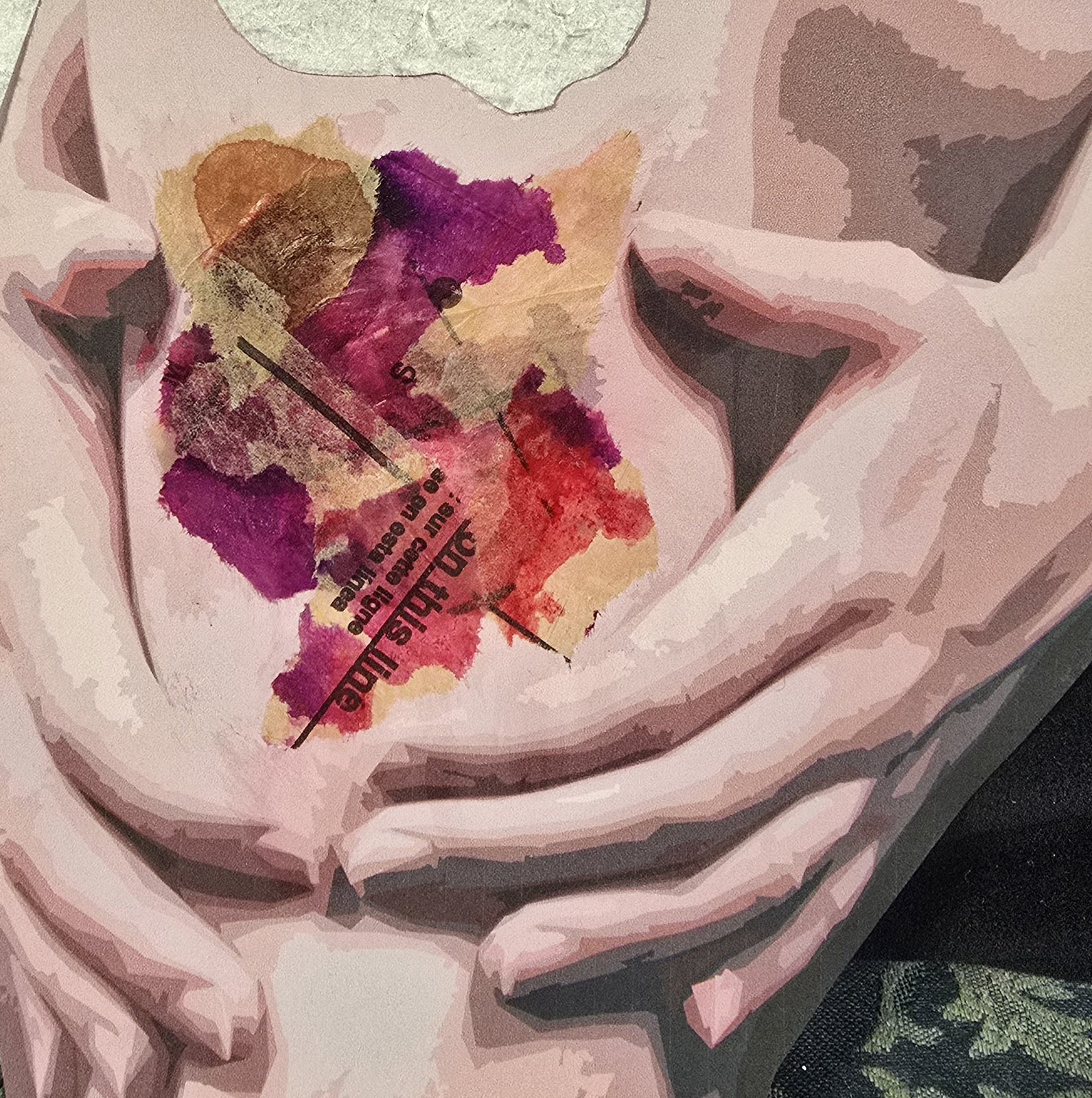 Knee — collage: cupped hands holding a magenta bloom