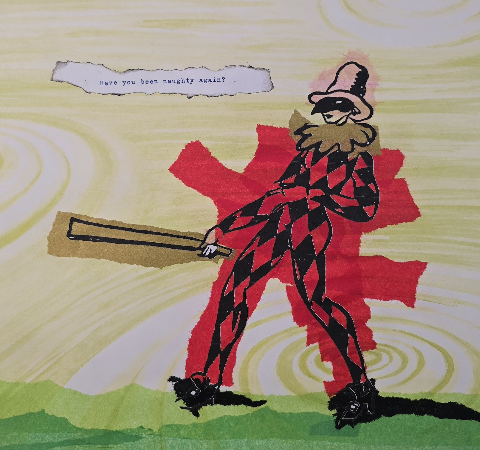 Well, Have You? — collage: a harlequin figure with a club